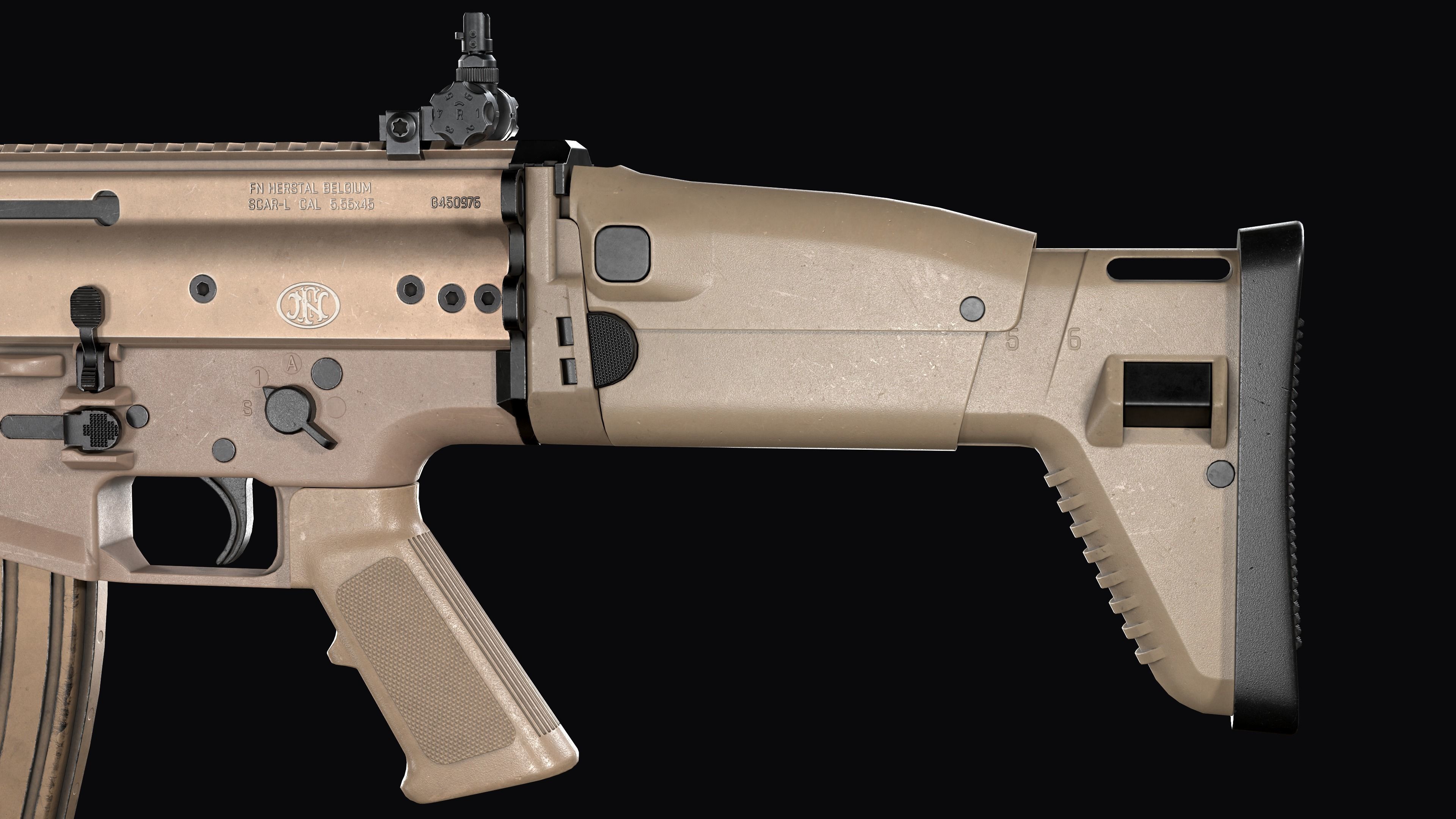modular assault rifle FN SCAR-L mk 16 Low-poly 3D model_13