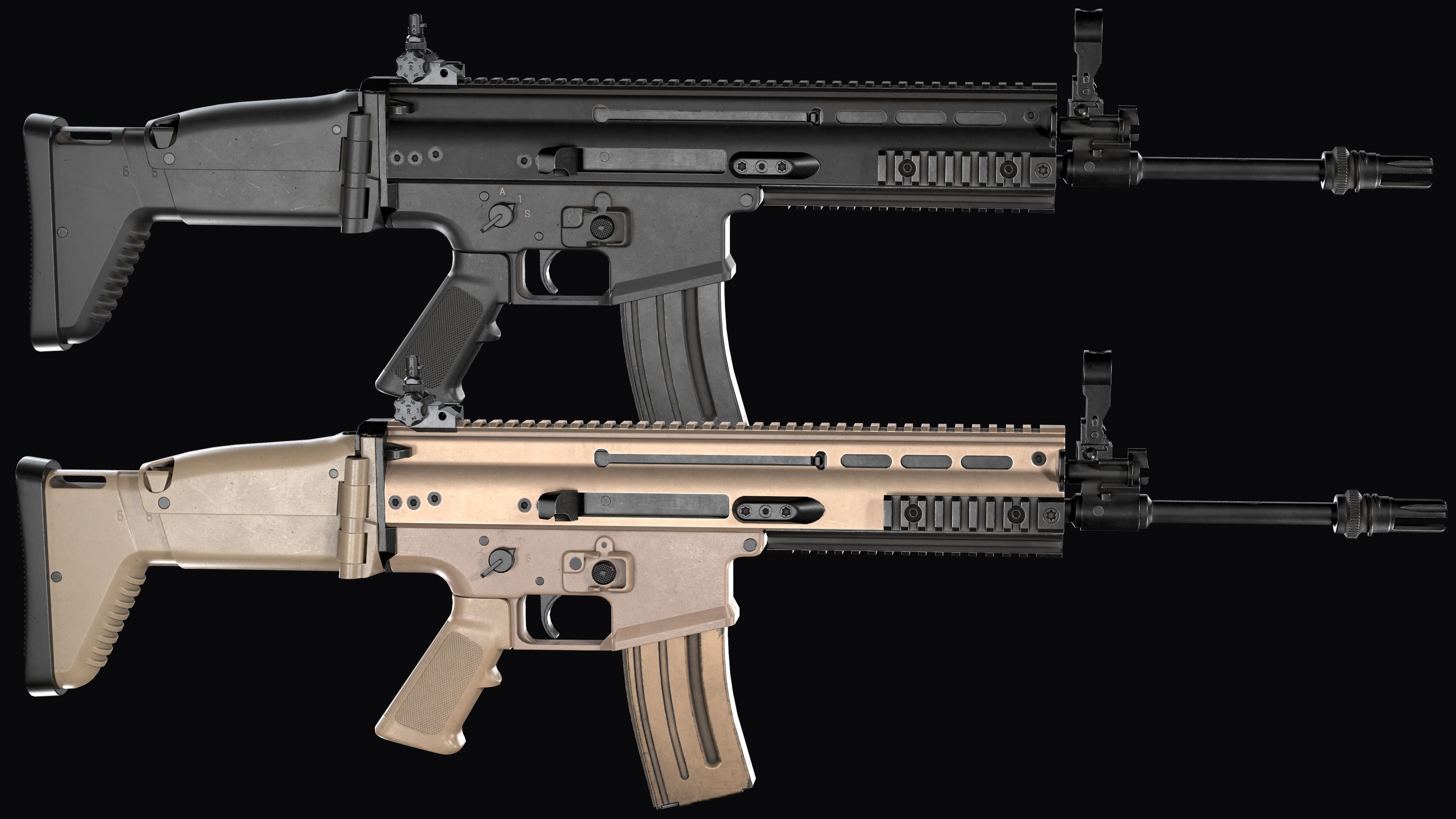 modular assault rifle FN SCAR-L mk 16 Low-poly 3D model_4