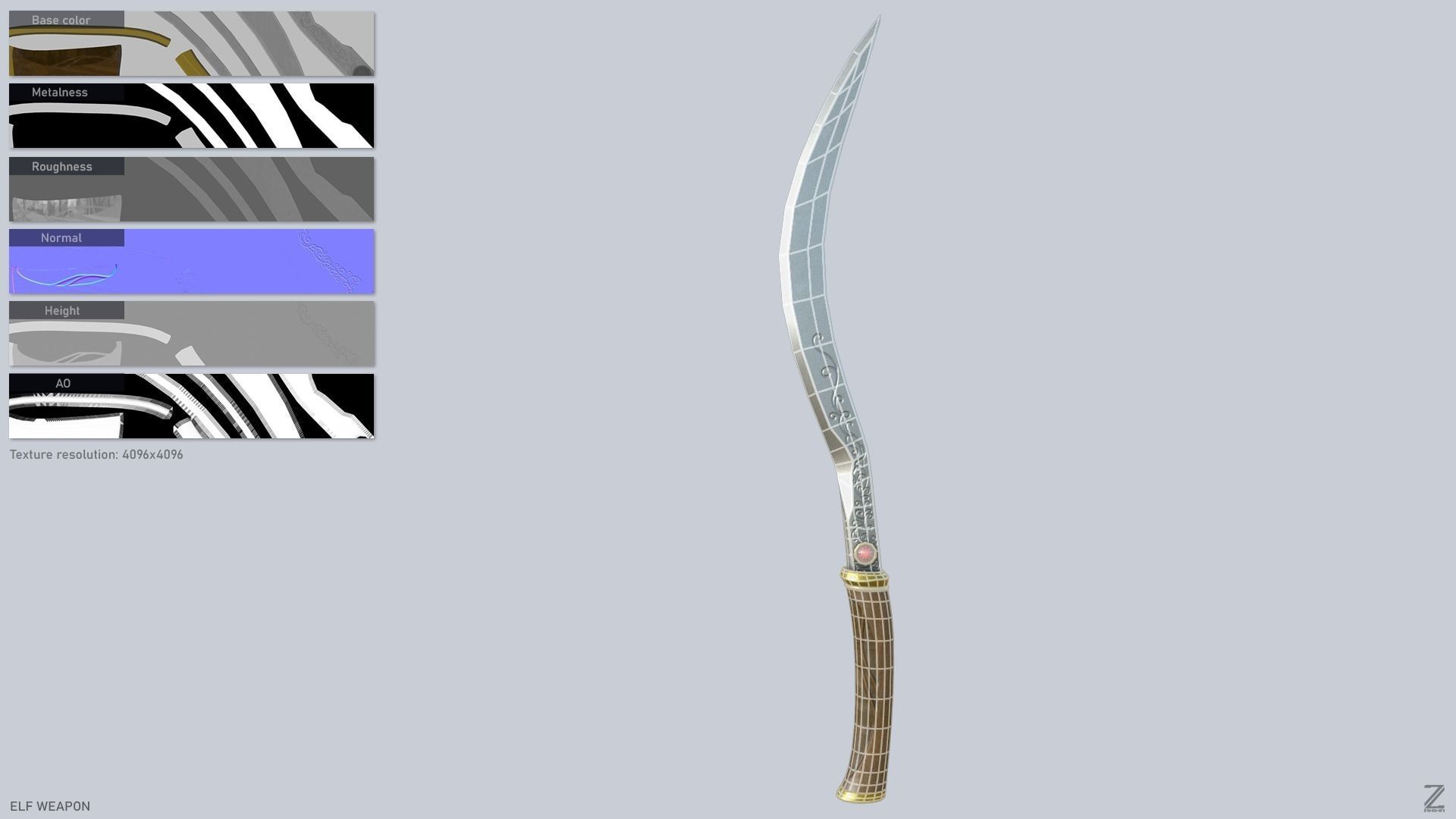 Elf weapon Low-poly 3D model_1