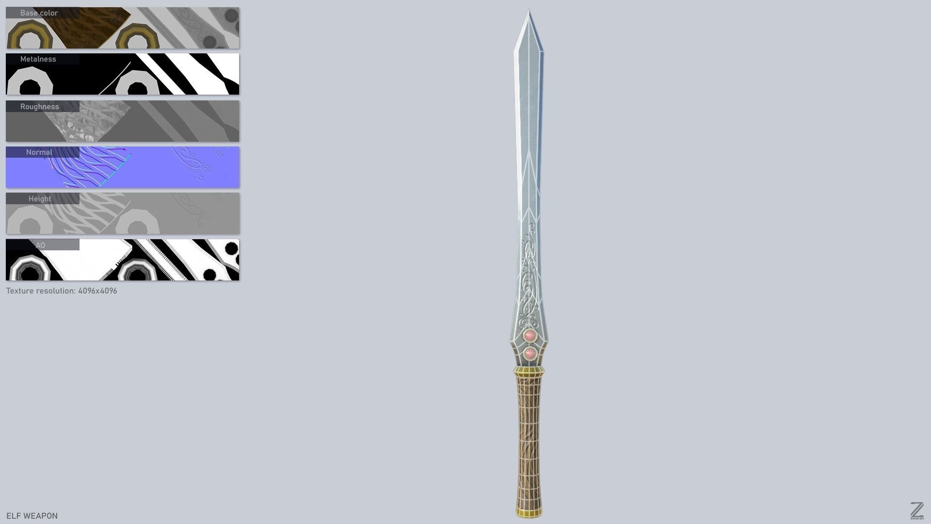Elf weapon Low-poly 3D model_1