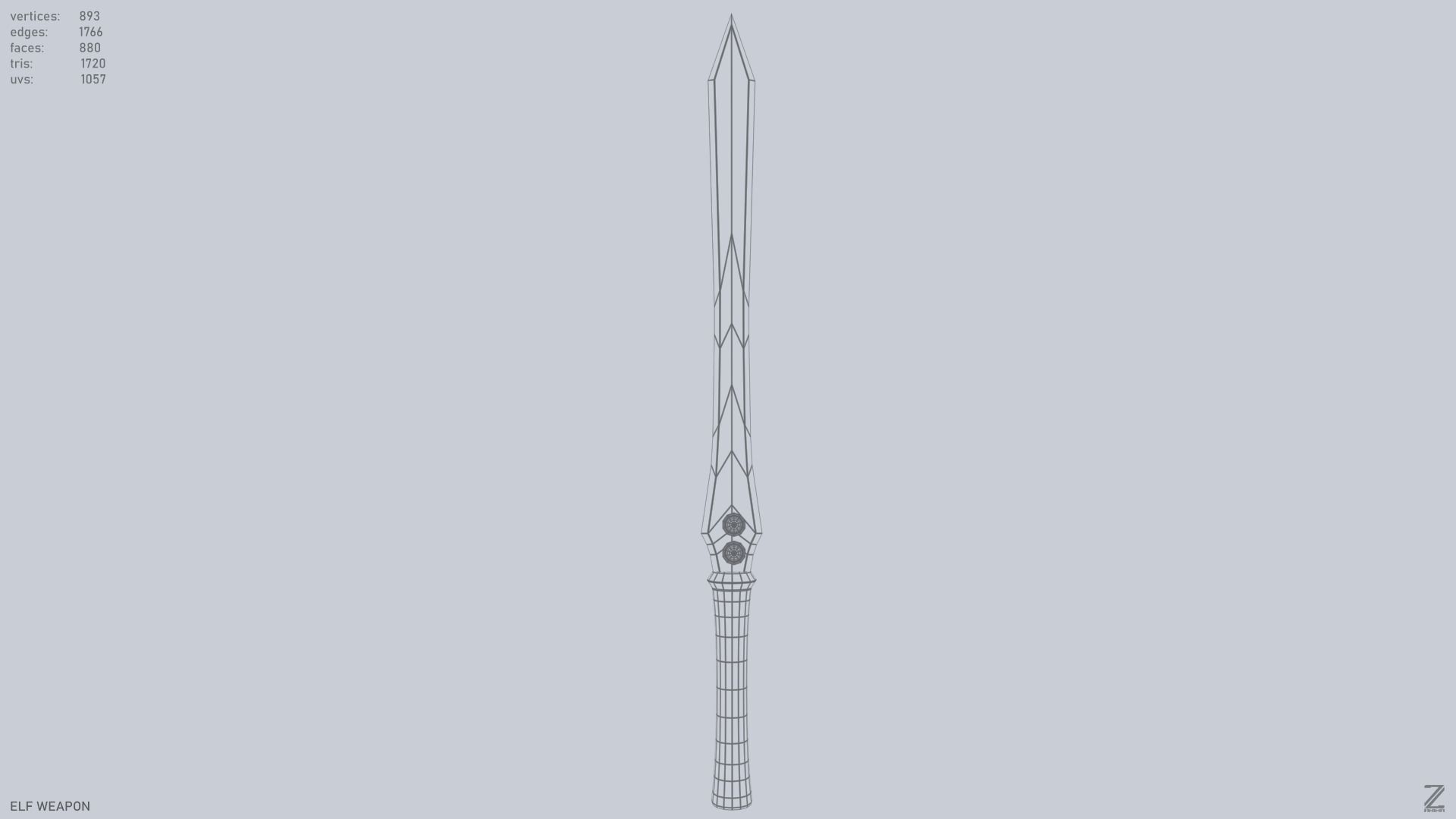 Elf weapon Low-poly 3D model_9