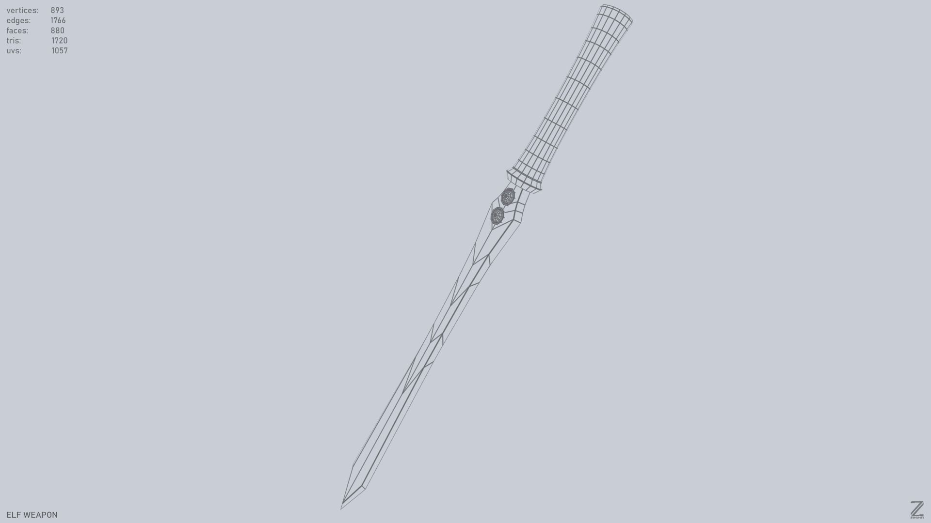 Elf weapon Low-poly 3D model_14