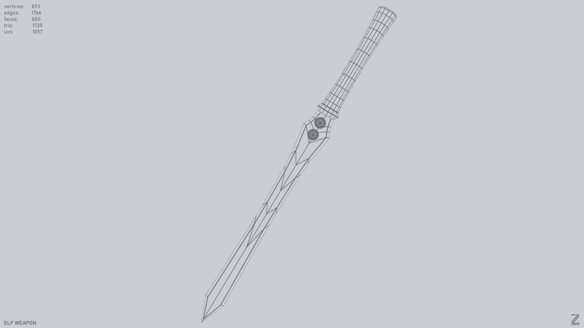 Elf weapon Low-poly 3D model_12