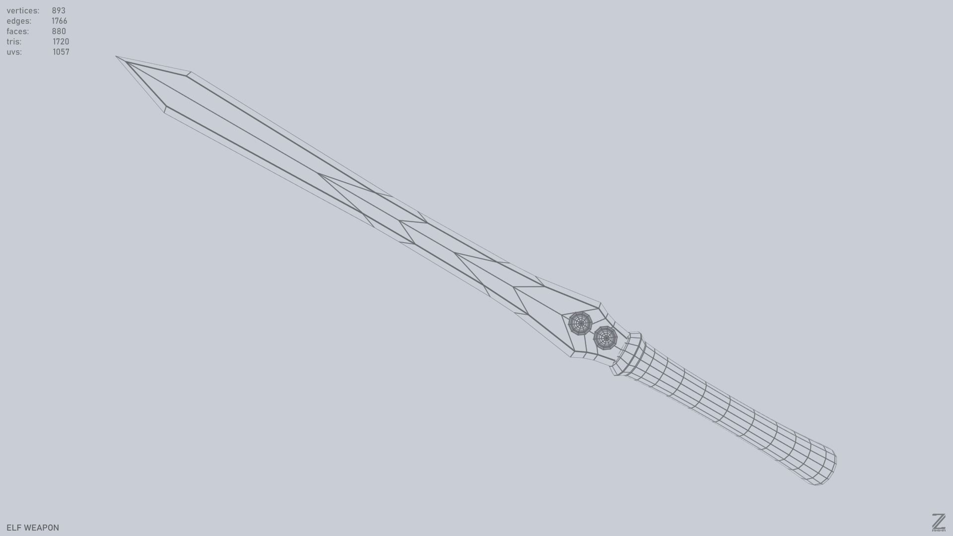 Elf weapon Low-poly 3D model_10