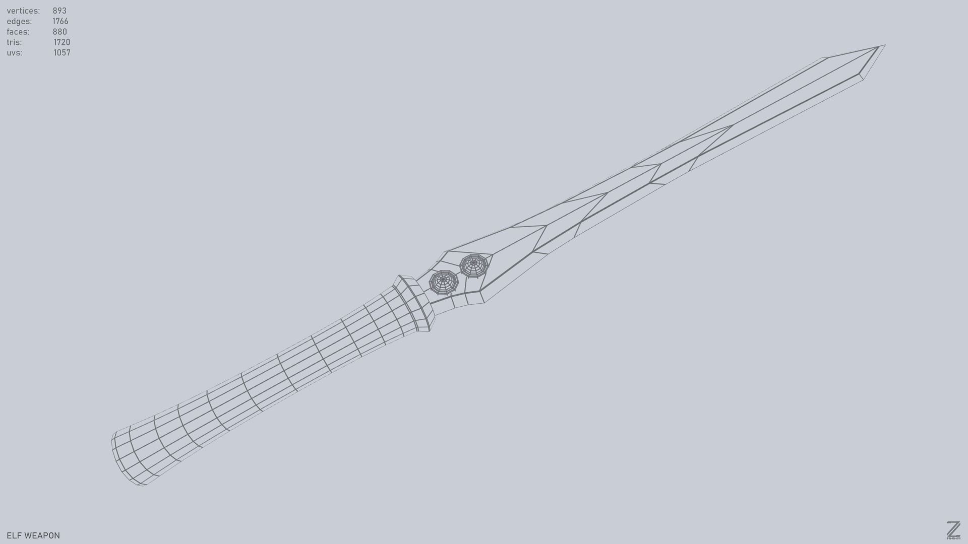 Elf weapon Low-poly 3D model_13