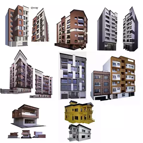 9 buildings  3D Model Collection