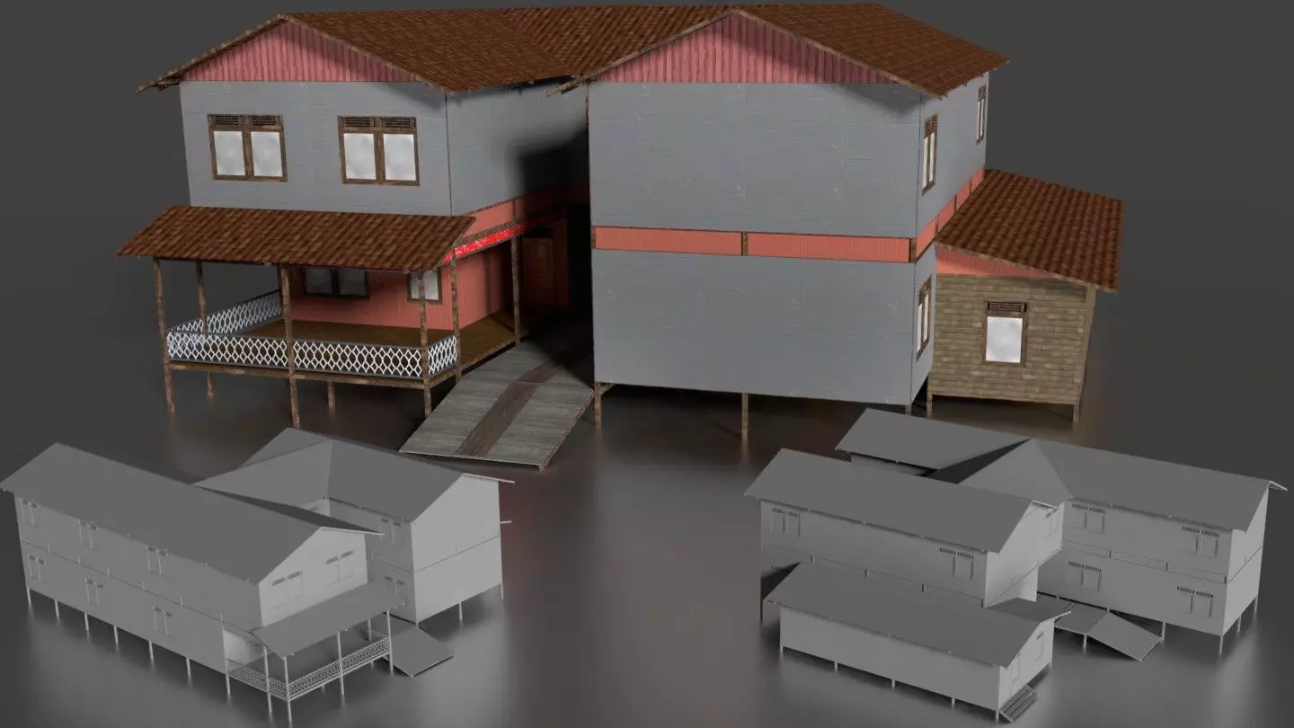 Rumah Kayu Panggung Tingkat 011-020 FBX 3D model_0