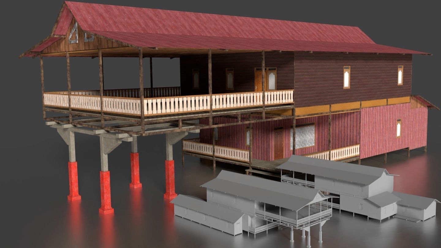 Rumah Kayu Panggung Tingkat 011-020 FBX 3D model_2