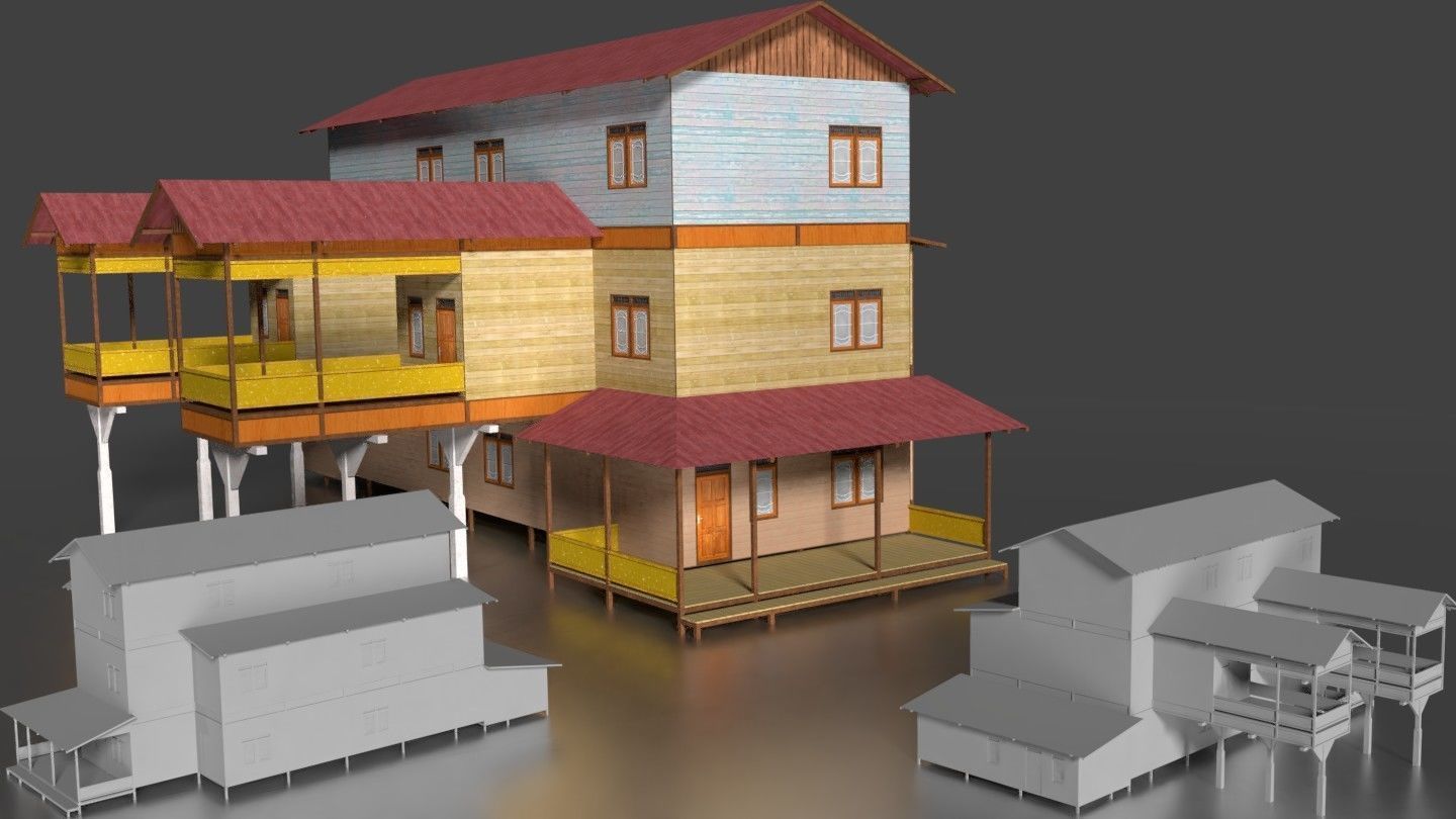 Rumah Kayu Panggung Tingkat 011-020 FBX 3D model_1
