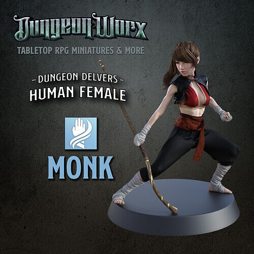 Female Human Monk miniature for Tabletop RPGs - 32 mm scale 3D print model
