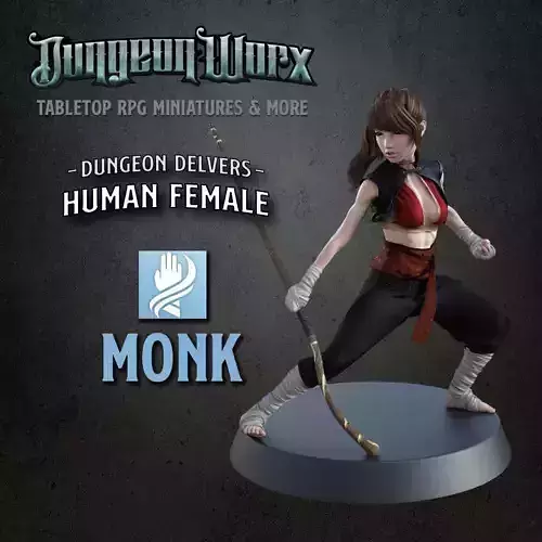 Female Human Monk miniature for Tabletop RPGs - 32 mm scale 3D print model