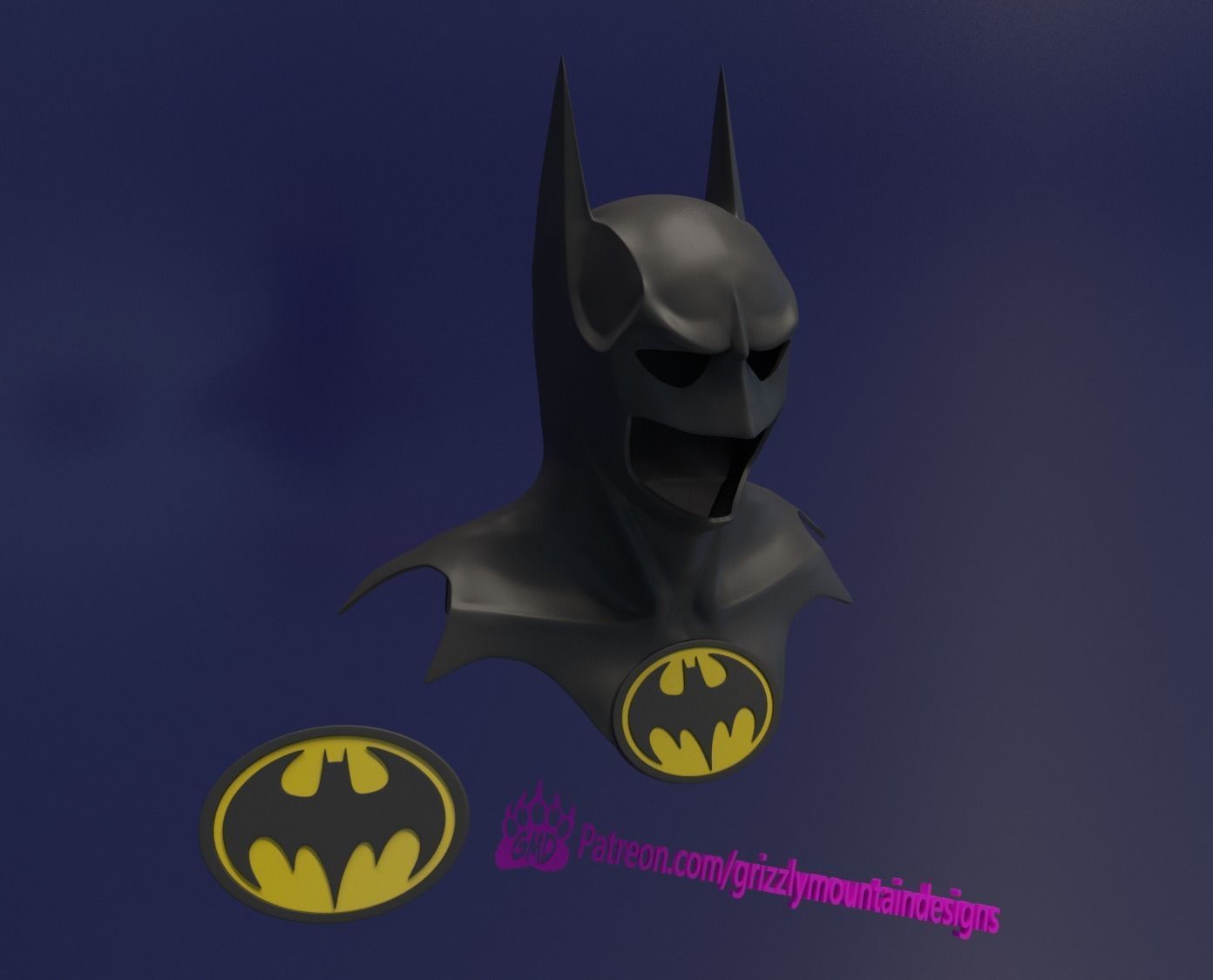 Batman Returns Cowl with removable emblem 3D model_1