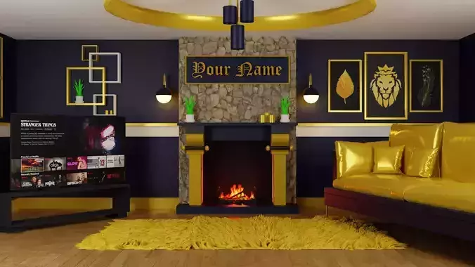 Luxury Gold Living Room Scene Low Polly