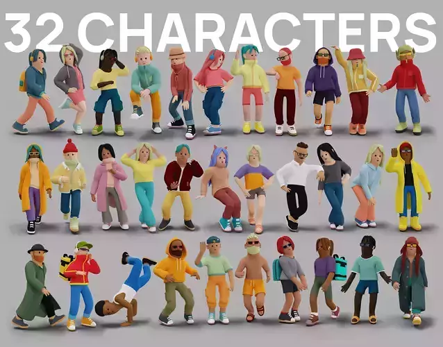 Cartoon Characters - Pack x32 Character Inside Low-poly 3D model