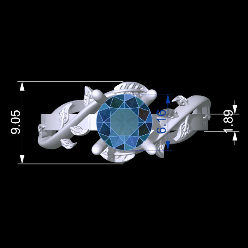 Branch Solitaire Ring 3D print model_4