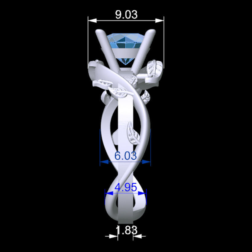 Branch Solitaire Ring 3D print model_6