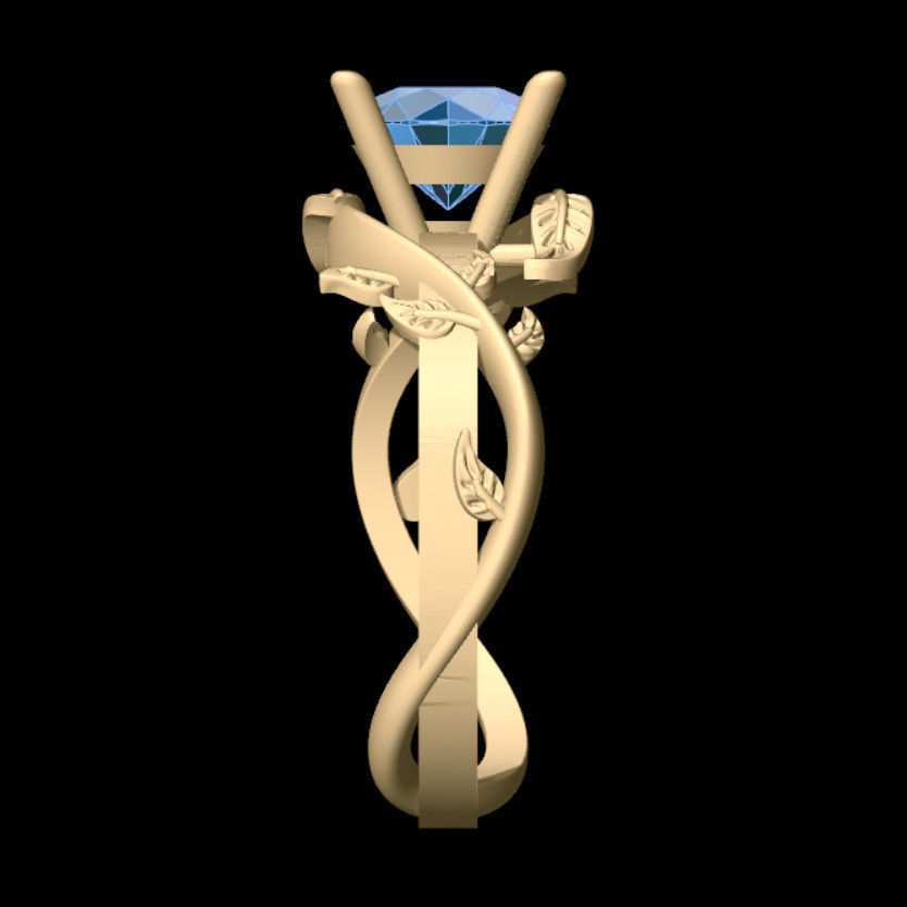 Branch Solitaire Ring 3D print model_3