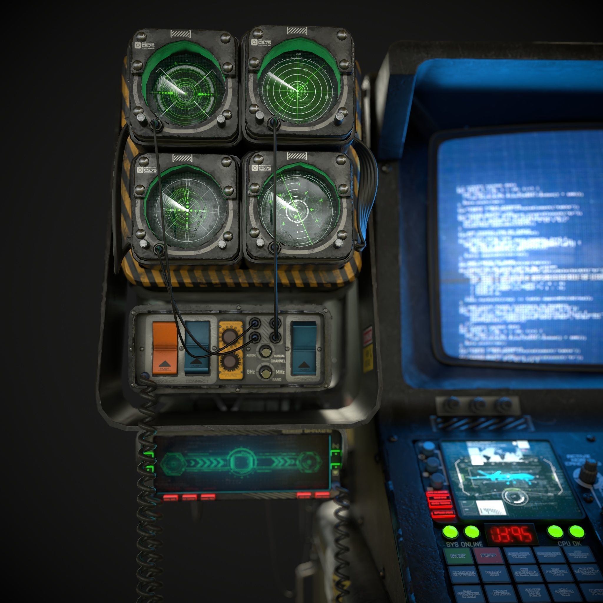 Radar CPU Computer Low-poly 3D model_9