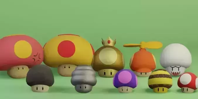 PACK MARIO MUSHROOM POWERUP 3D print model