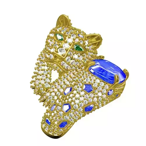Cushion Cut Blue Sapphire Panther Ring