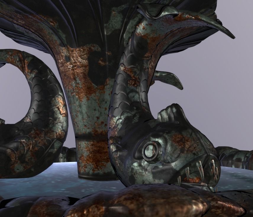 Fish Fountain Low-poly 3D model_4