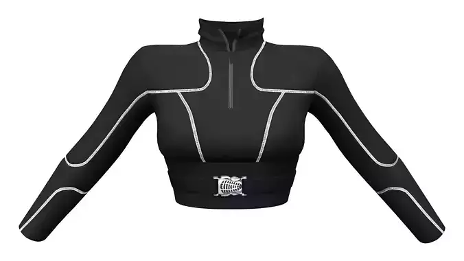 Black Paneled See-through Midriff Futuristic  Female Top