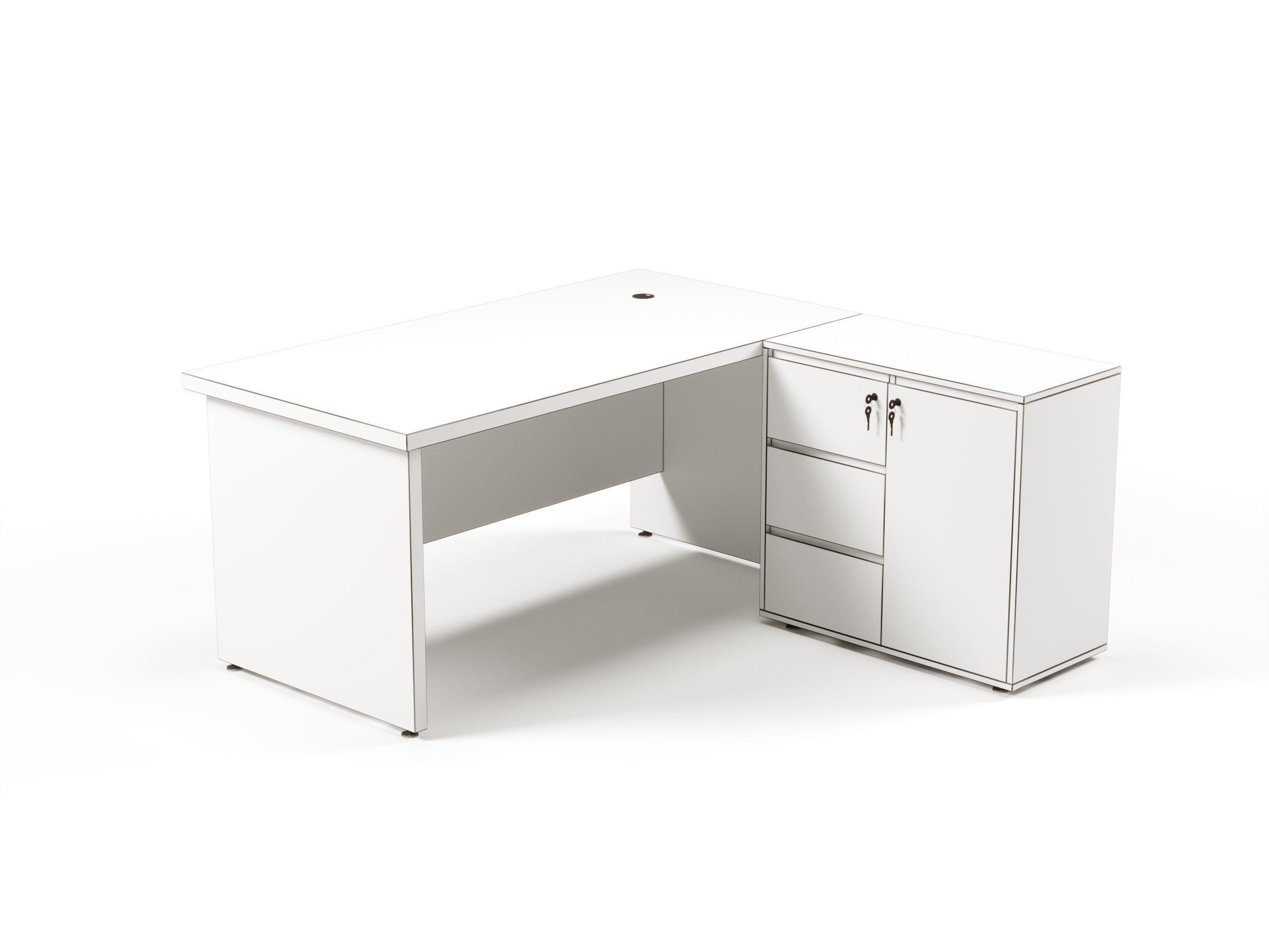 Modern Office Desk With Side Cabinet File For Manager  Free 3D model_5
