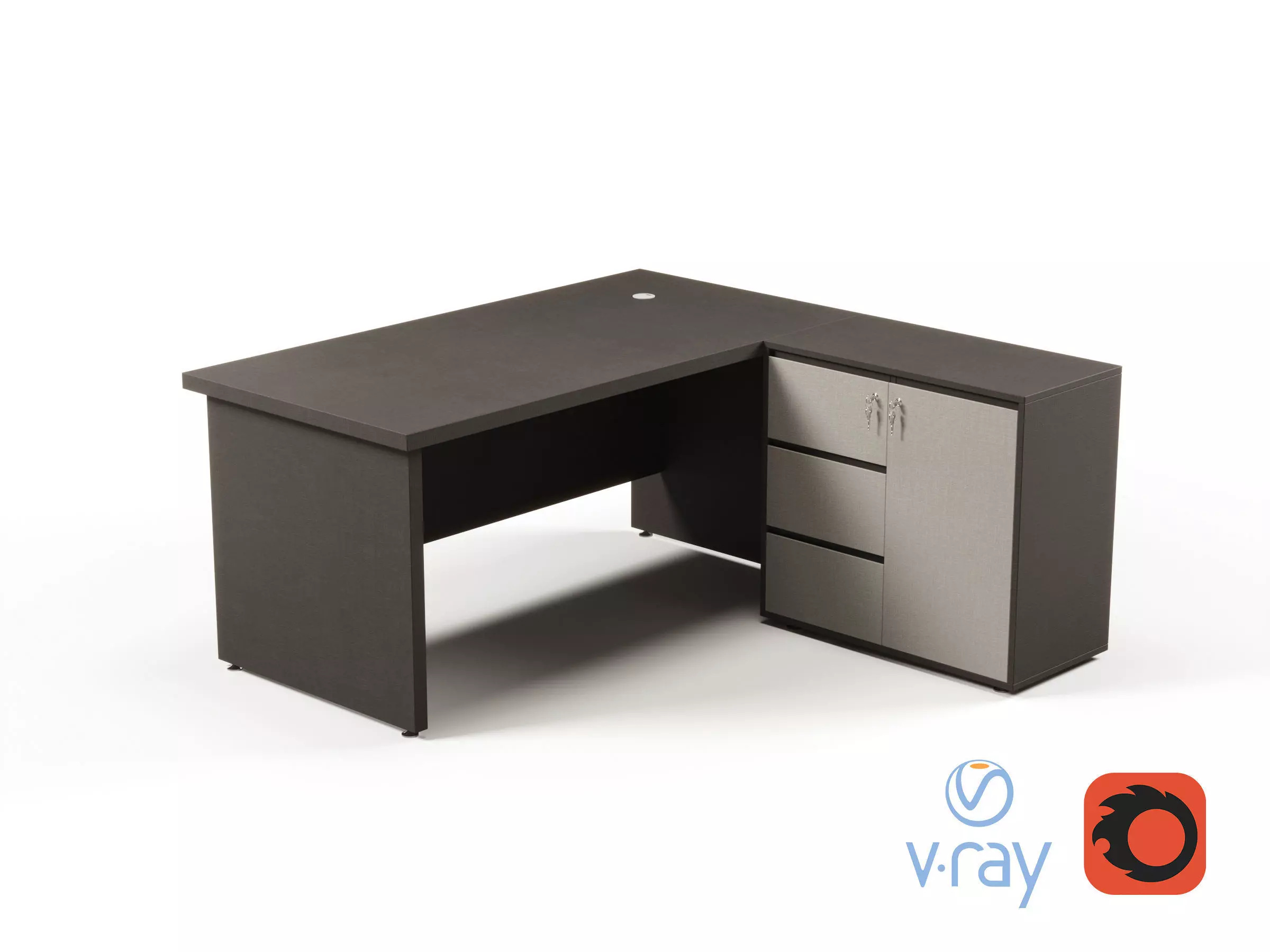 Modern Office Desk With Side Cabinet File For Manager  Free 3D model_0