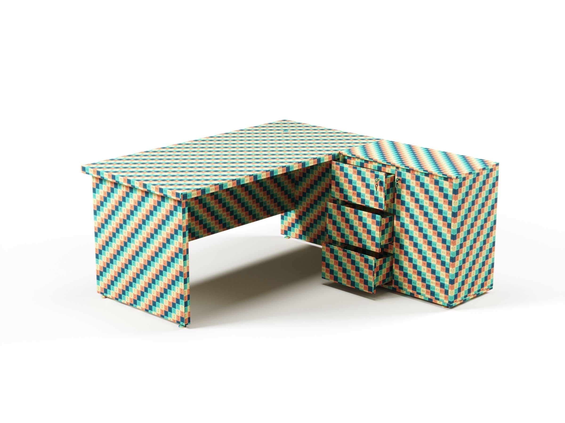 Modern Office Desk With Side Cabinet File For Manager  Free 3D model_11