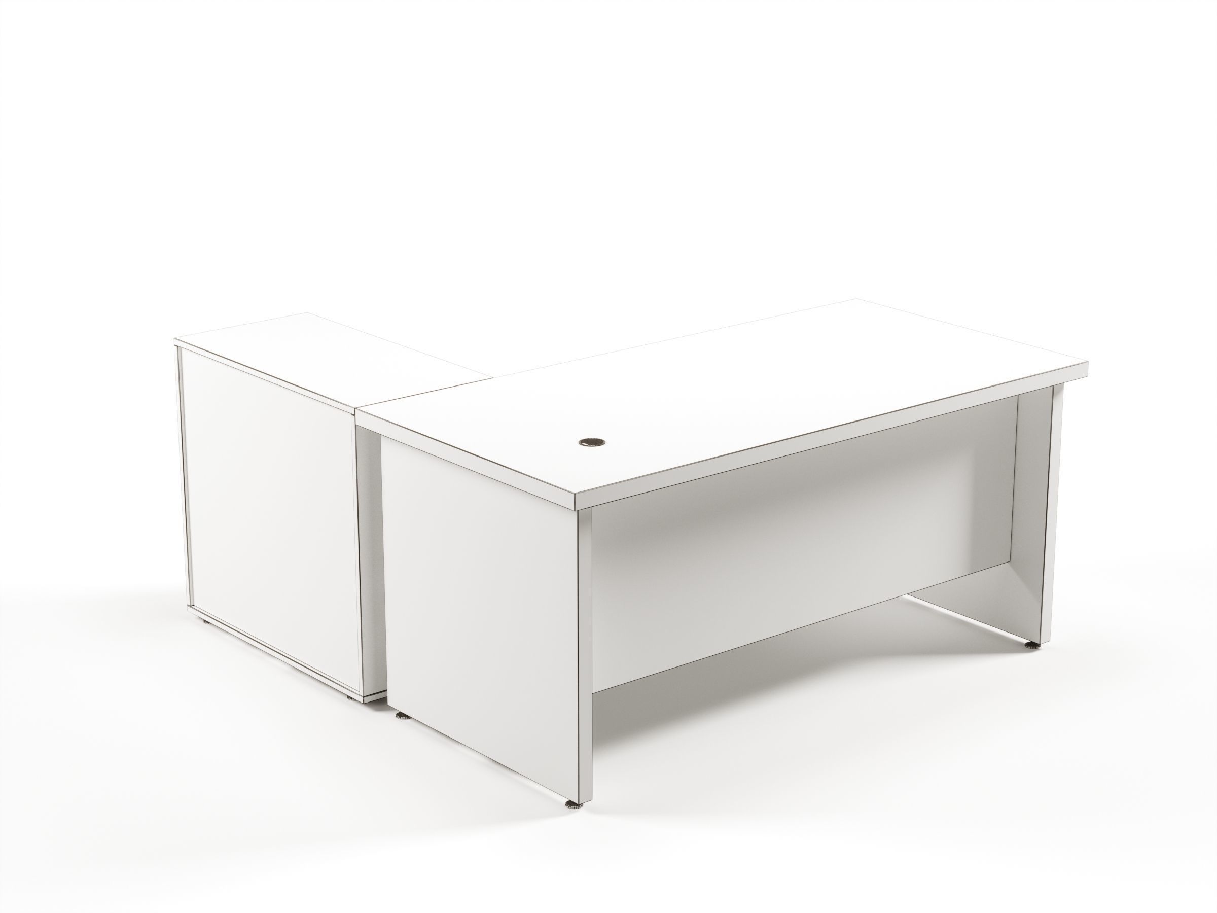 Modern Office Desk With Side Cabinet File For Manager  Free 3D model_6