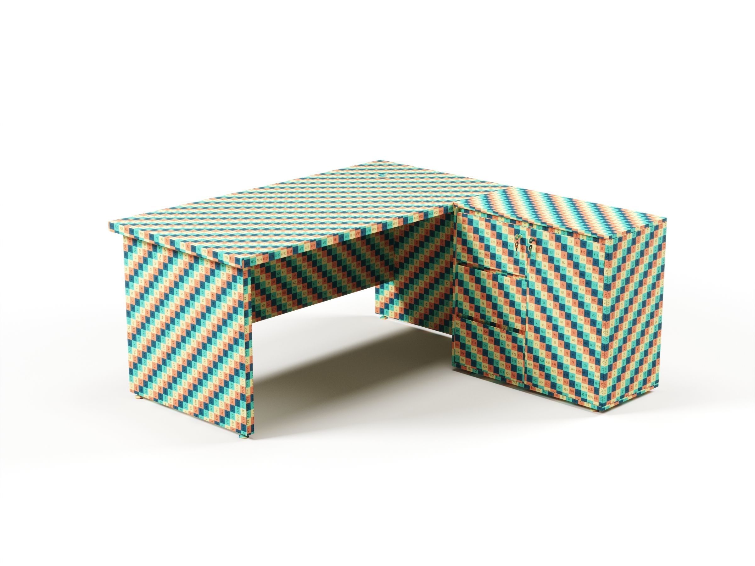 Modern Office Desk With Side Cabinet File For Manager  Free 3D model_9