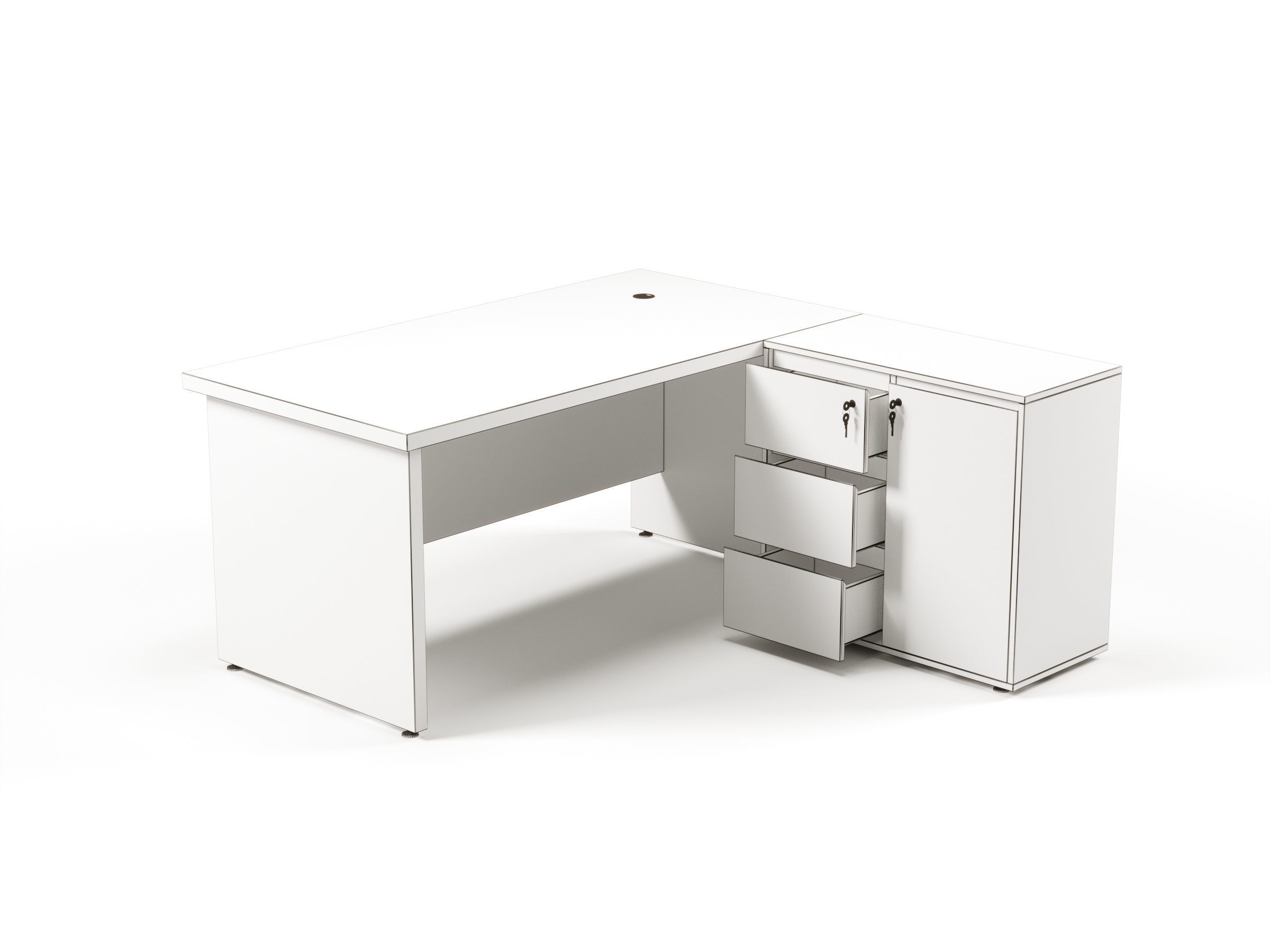 Modern Office Desk With Side Cabinet File For Manager  Free 3D model_7