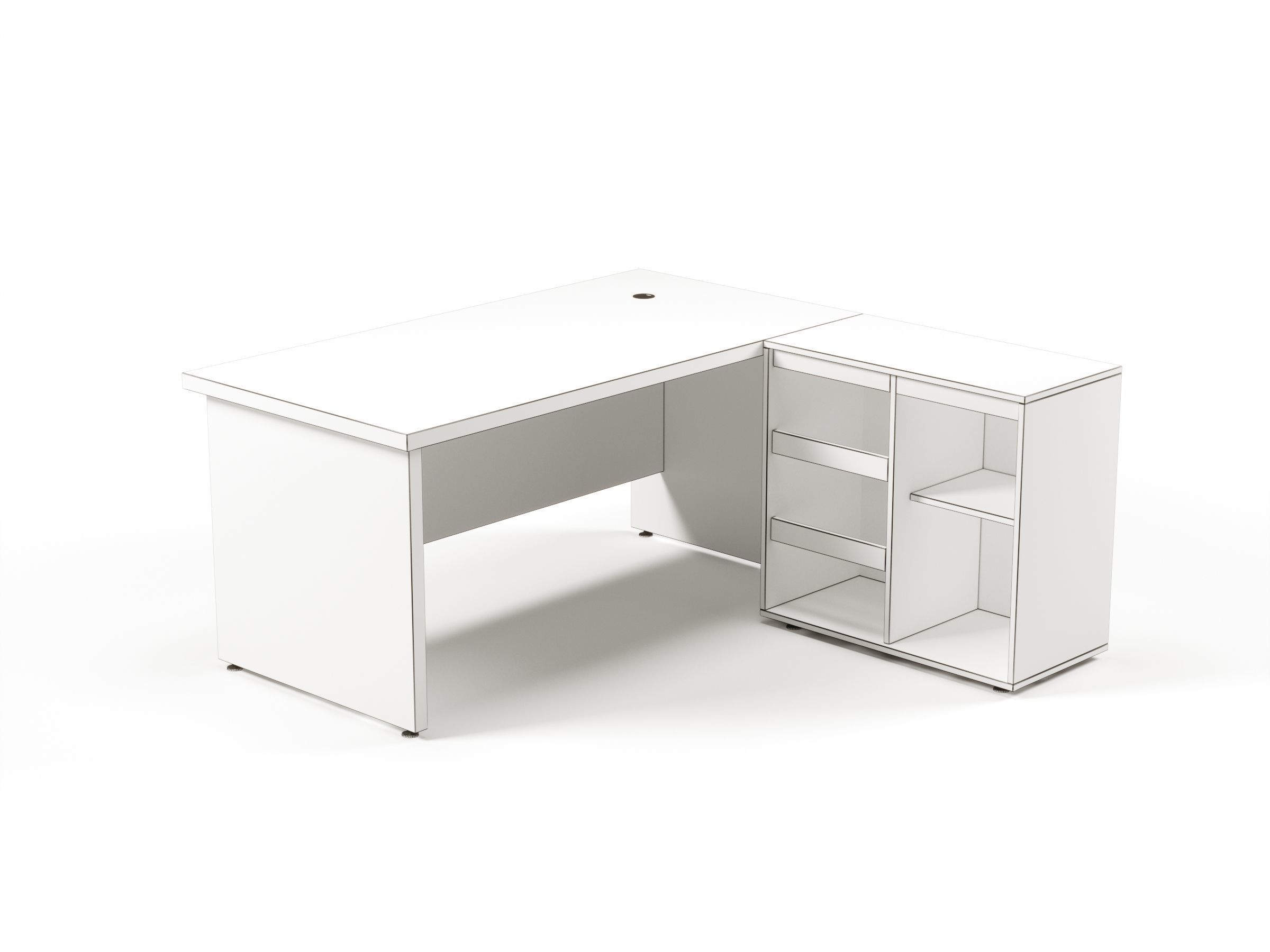 Modern Office Desk With Side Cabinet File For Manager  Free 3D model_8