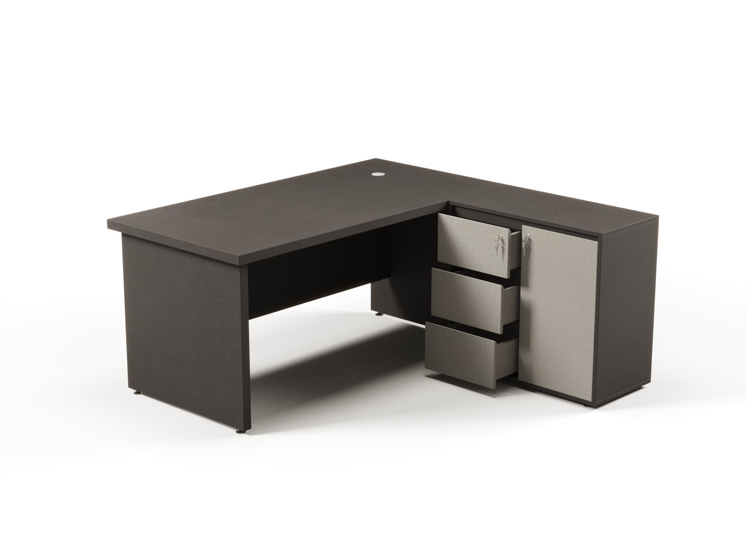 Modern Office Desk With Side Cabinet File For Manager  Free 3D model_3