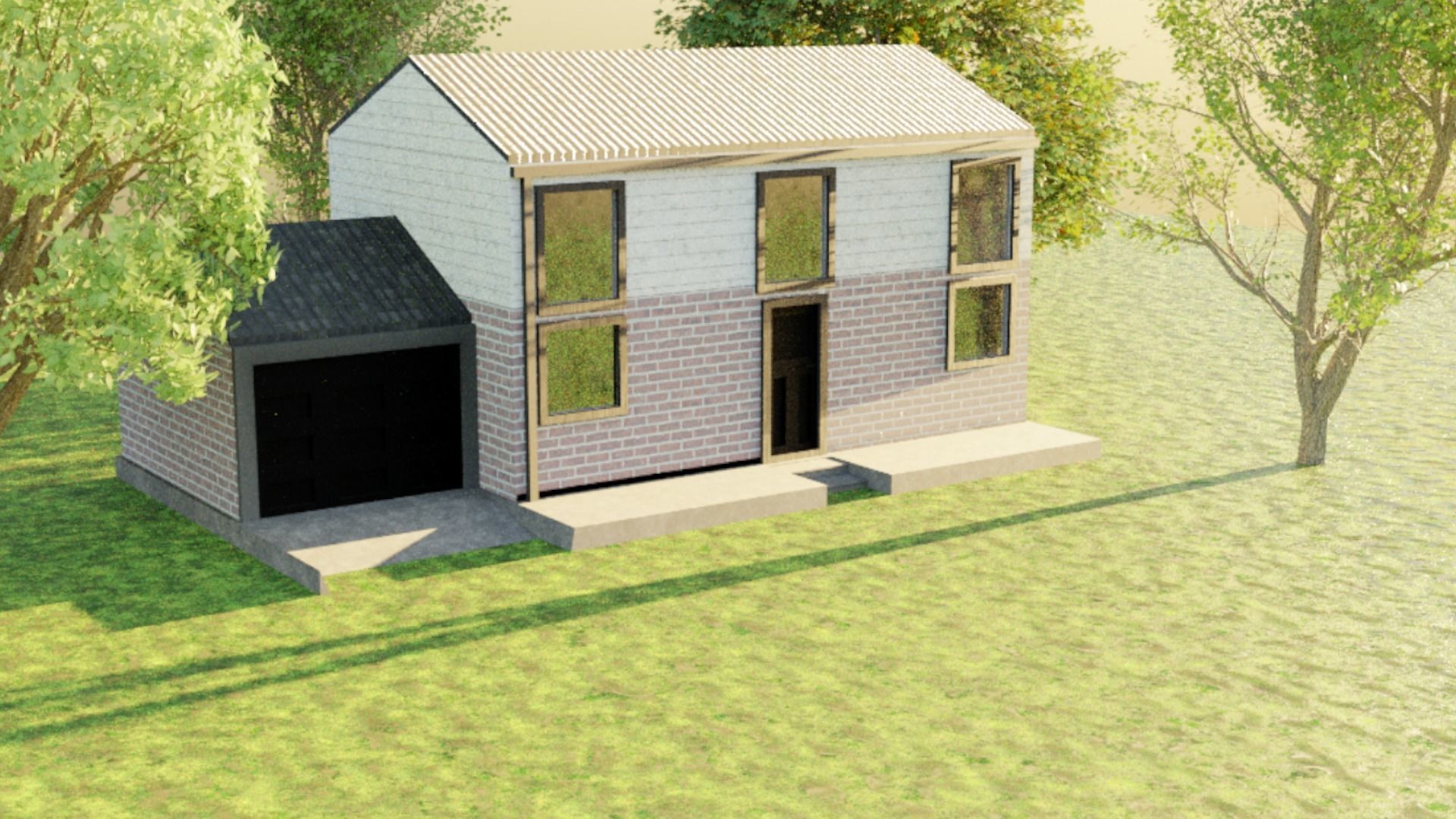 House with interior Low-poly 3D model_1