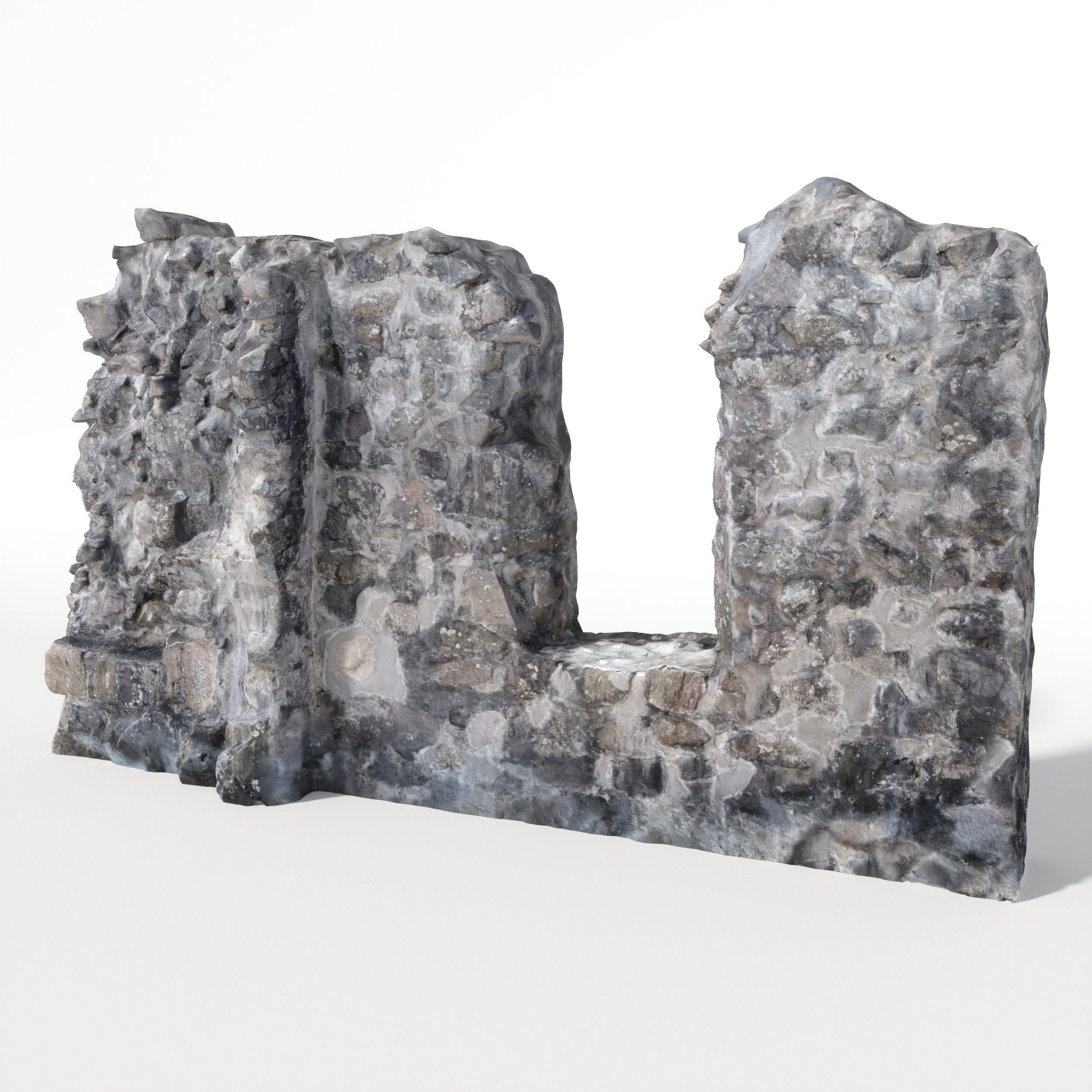 Old castle wall part C Low-poly 3D model_3