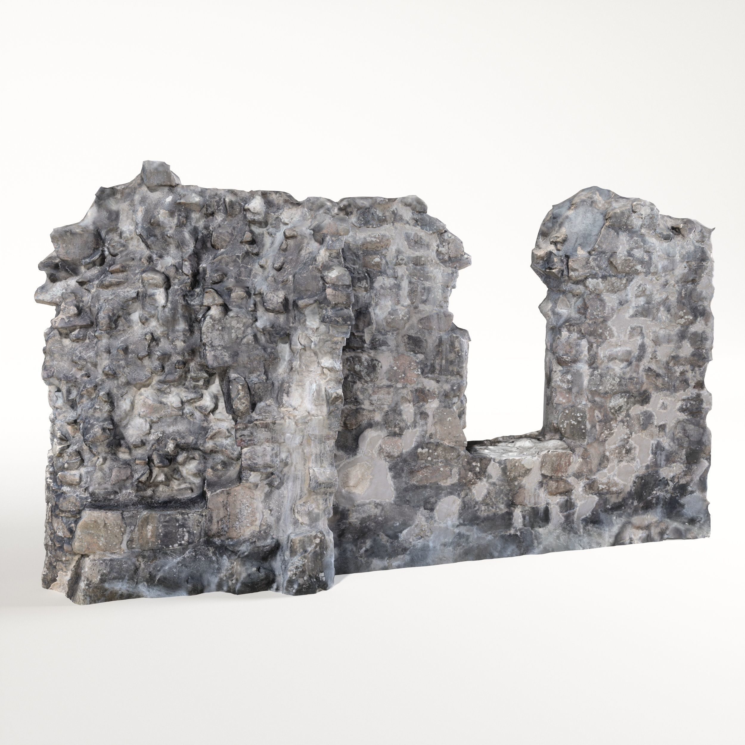 Old castle wall part C Low-poly 3D model_1
