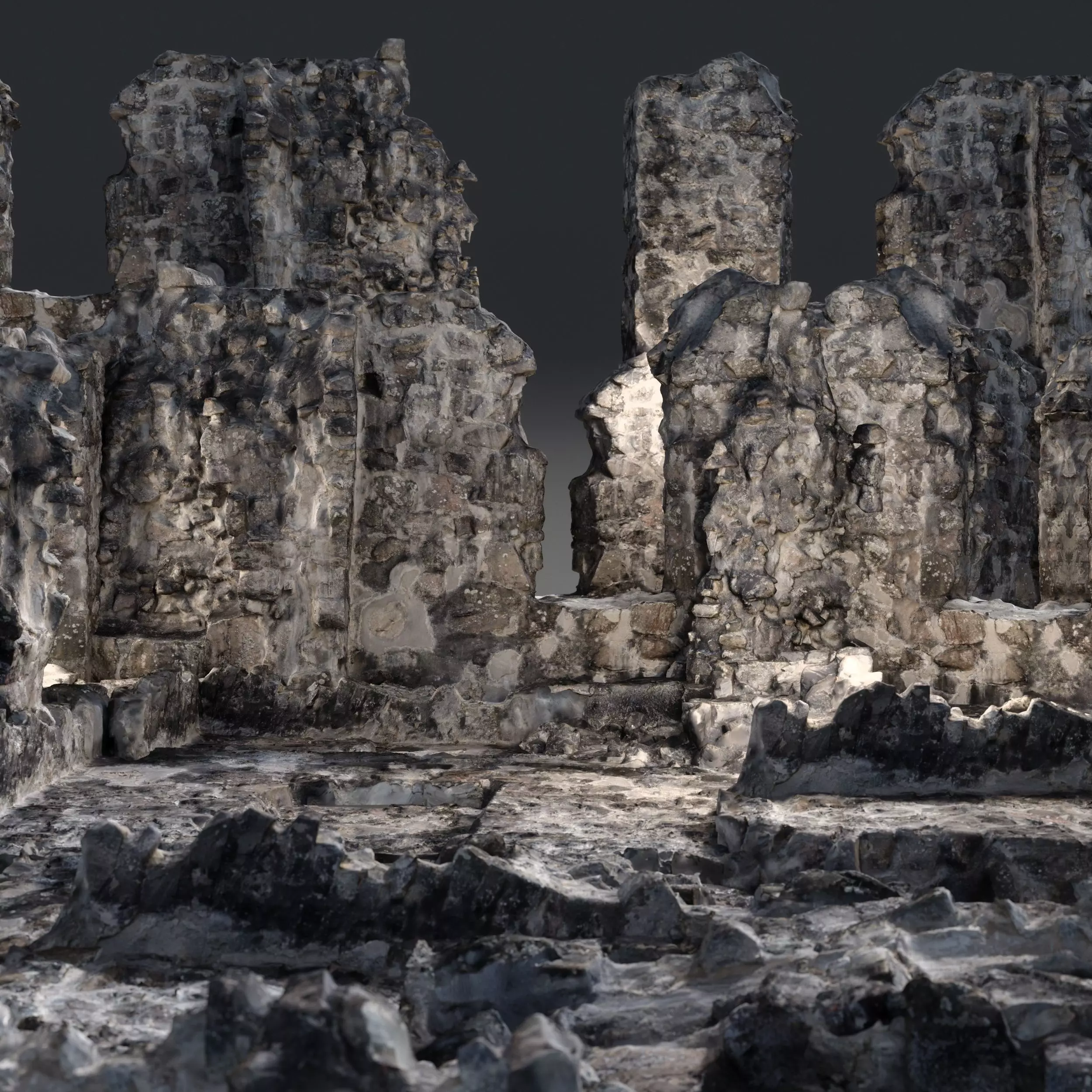 Old castle wall part C Low-poly 3D model_0