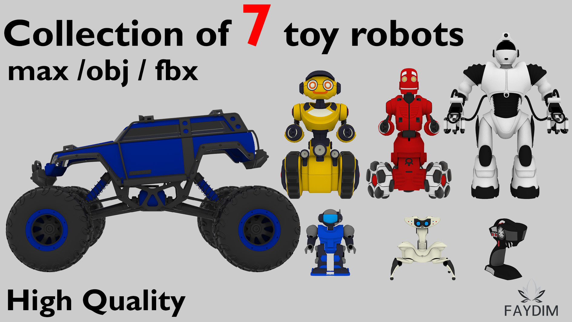 Collection of 7 toy robots 3D model_1