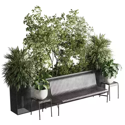 Urban Environment  Urban Furniture Green Benches With tree 38
