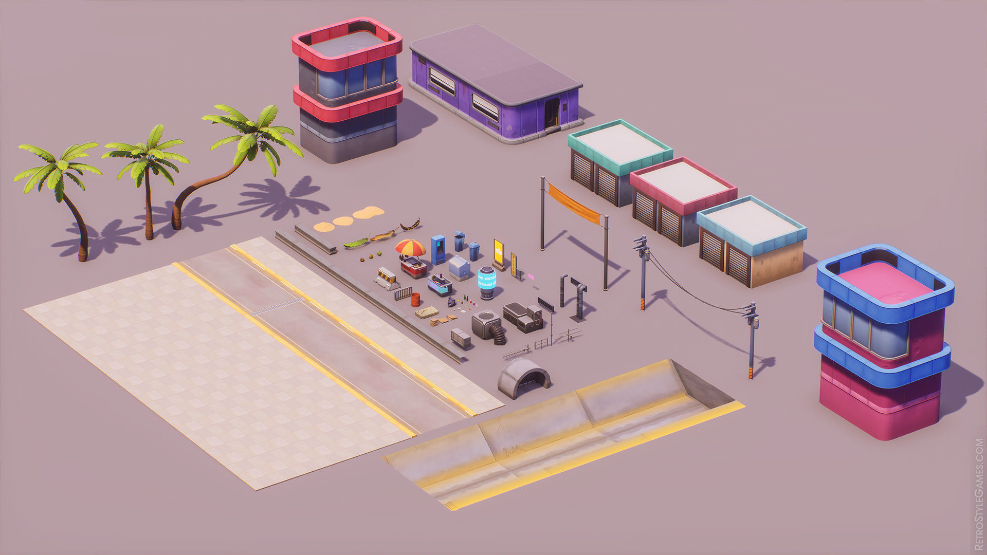 Stylized Cyberpunk 3D Animated Character and City Props Pack Low-poly 3D model_9