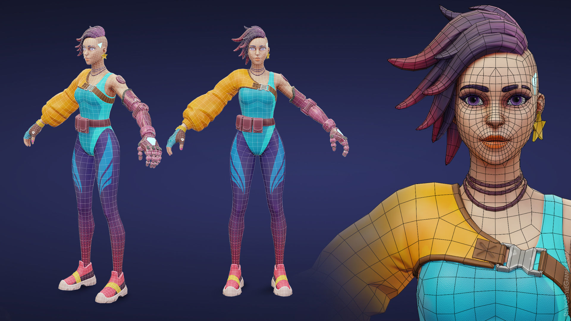 Stylized Cyberpunk 3D Animated Character and City Props Pack Low-poly 3D model_14