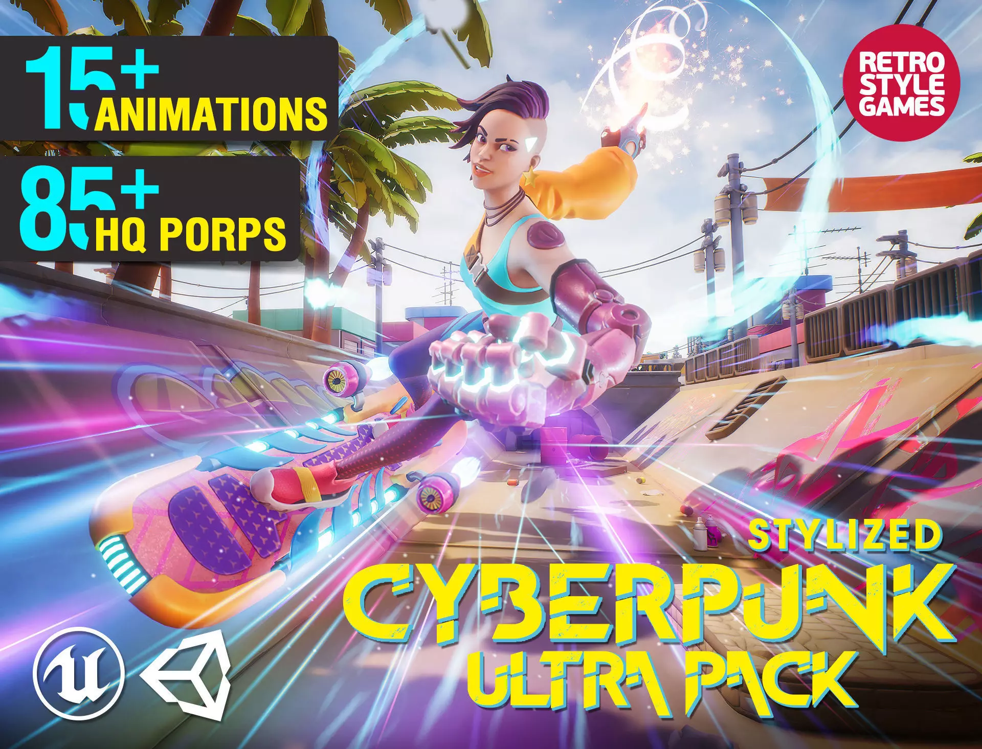 Stylized Cyberpunk 3D Animated Character and City Props Pack Low-poly 3D model_0