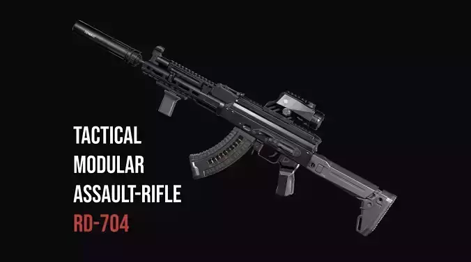 Tactical modular assault rifle  Rifle Dynamics 704  AK system  Low-poly 3D model
