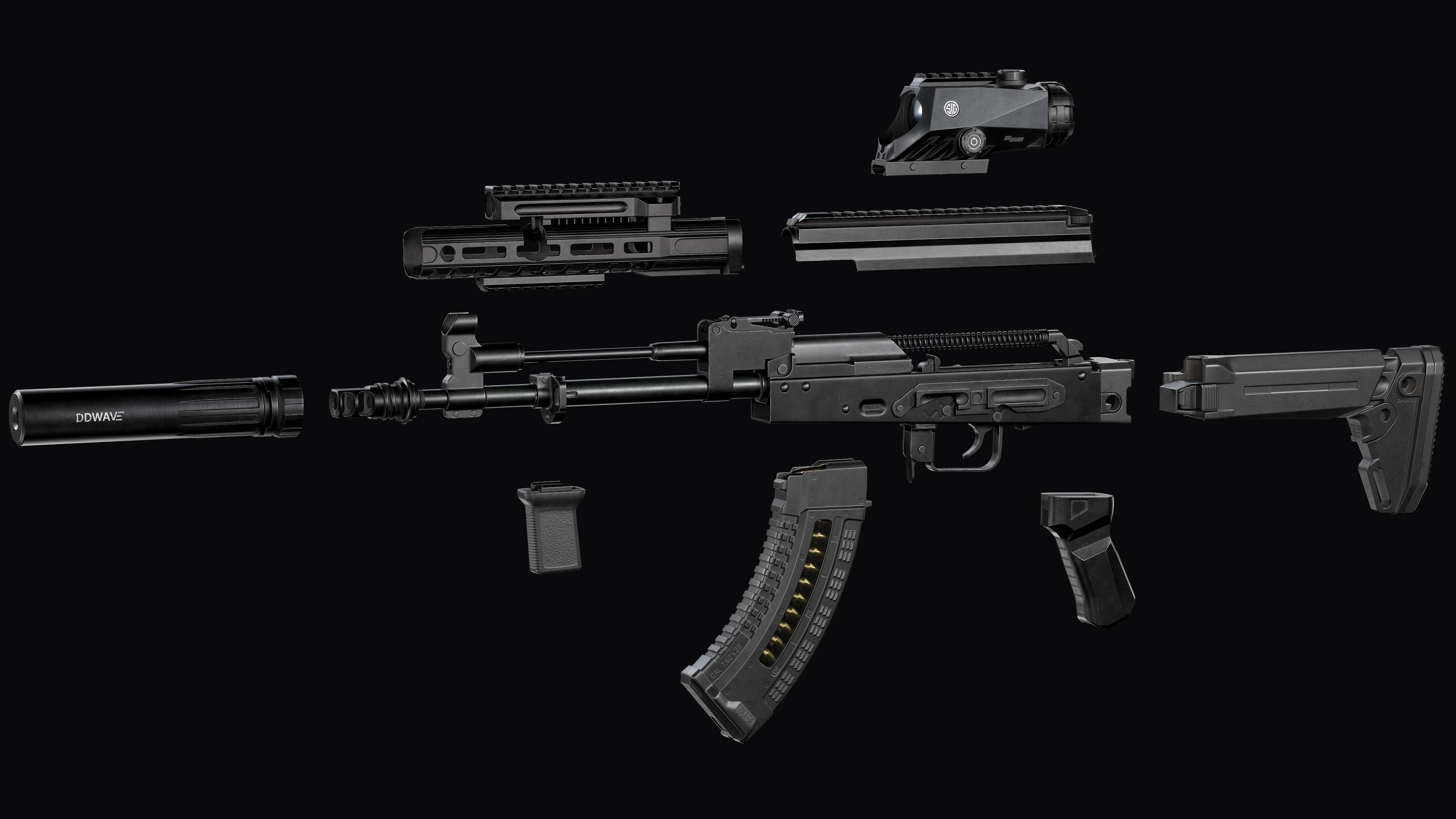 Tactical modular assault rifle  Rifle Dynamics 704  AK system  Low-poly 3D model_33