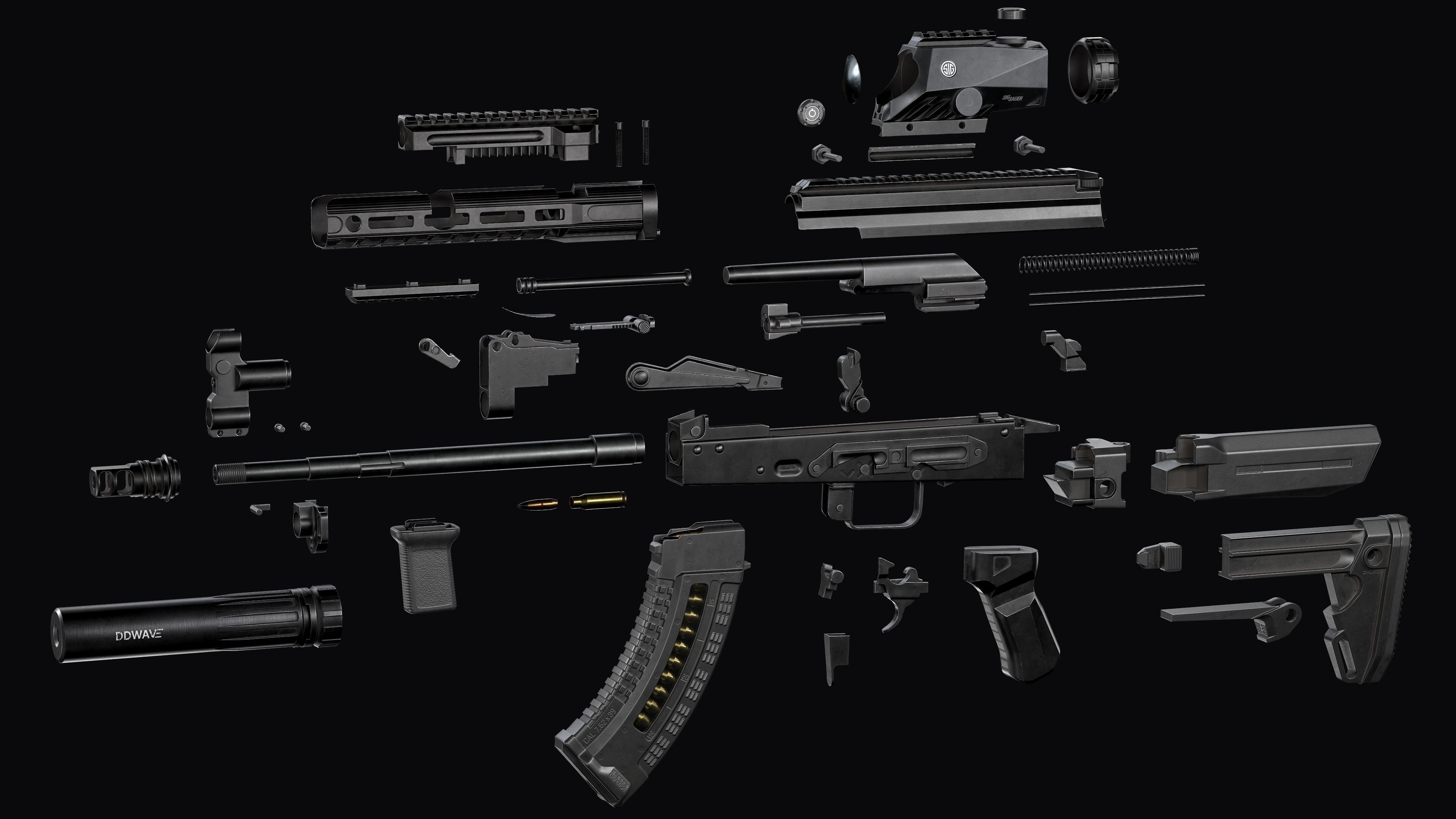 Tactical modular assault rifle  Rifle Dynamics 704  AK system  Low-poly 3D model_34