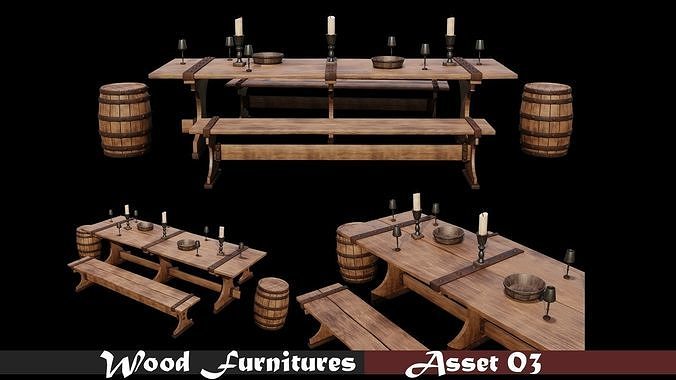 PBR WOOD FURNITURES - Asset - 03  - 4K Textures Game Ready Low-poly 3D model