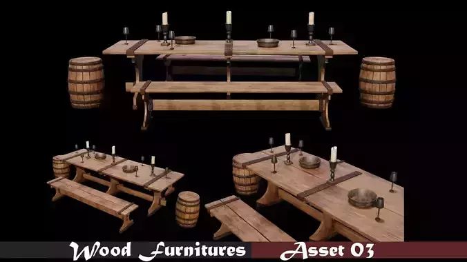 PBR WOOD FURNITURES - Asset - 03  - 4K Textures Game Ready