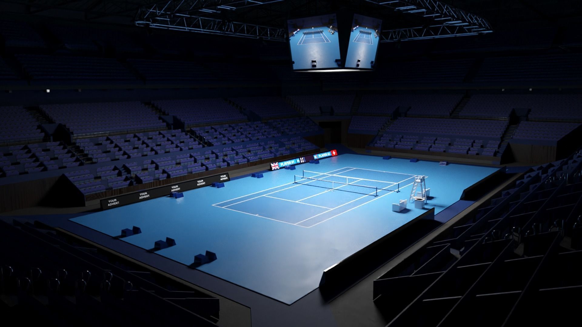 Indoor Tennis Stadium Low-poly 3D model_6