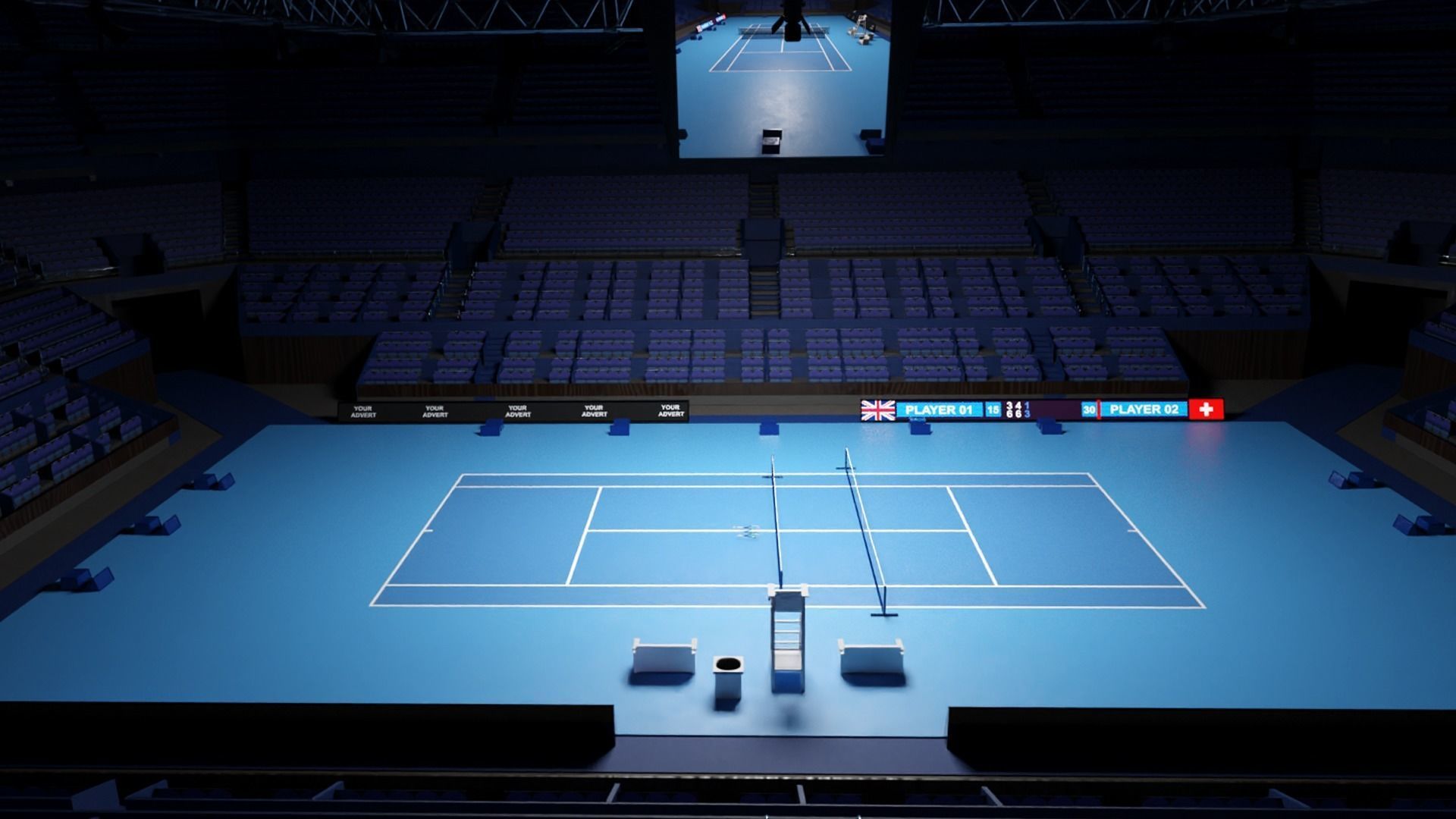 Indoor Tennis Stadium Low-poly 3D model_5